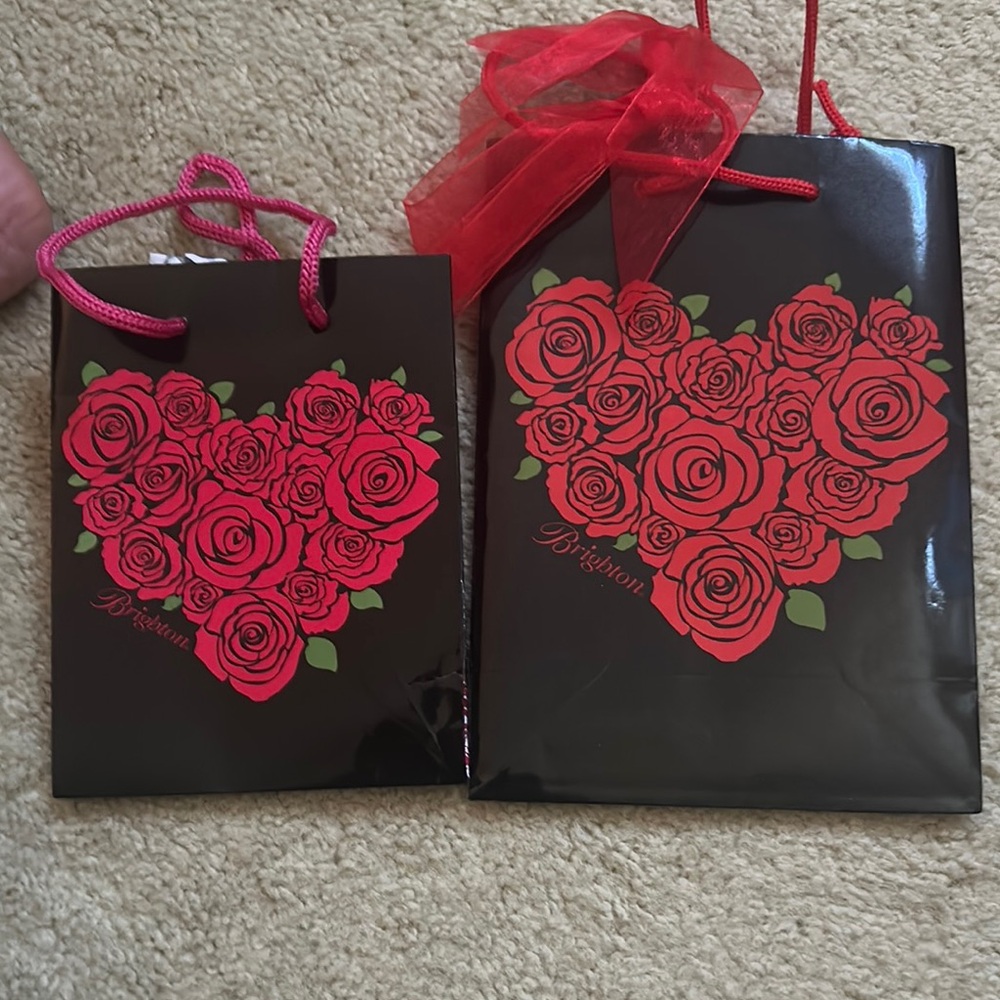 2 gift bags small & meduim size Brighton Black and Red Heart with tissue